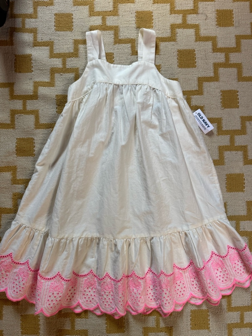 Old Navy White Sleeveless Sundress with Pink Pineapple Trim